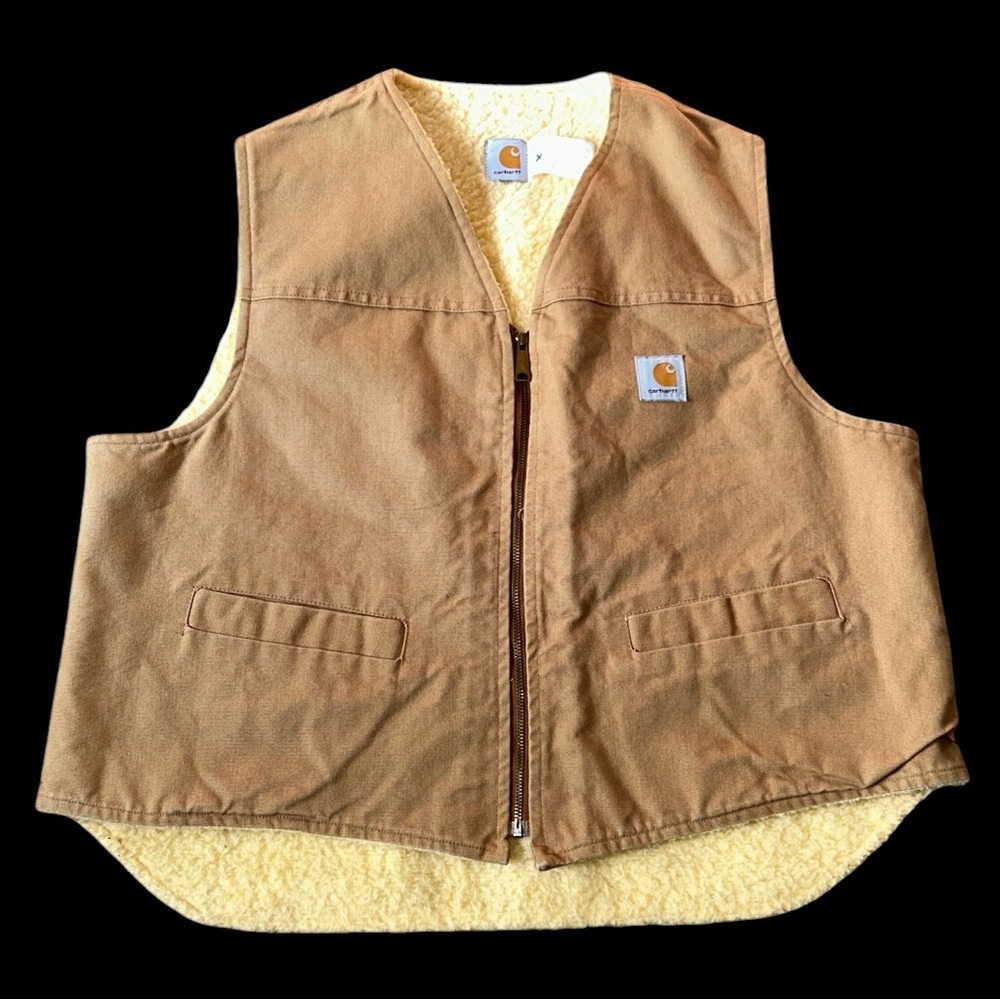 Vintage 1980's Carhartt Work Vest Sherpa Lined Duck Canvas Union Made USA 2XL